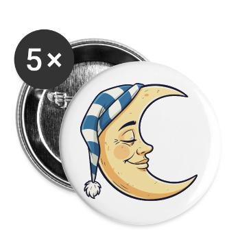 Moon with Sleepy Cap Cartoon - Buttons large 2.2''/56 mm (5-pack) - white - Front