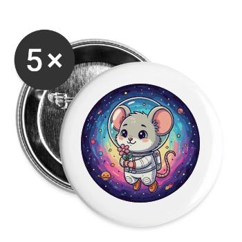 Mouse in astronaut suit with flower in space - Buttons large 2.2''/56 mm (5-pack) - white - Front