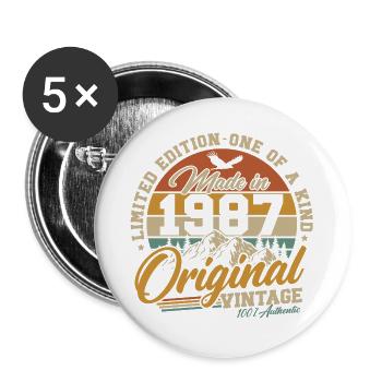 Cadeau rétro original d’anniversaire vintage de 1987 - Lot de 5 grands badges (56 mm) - blanc - Devant