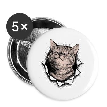 Cutest Cat – Vintage Halftone Katzen Design - Buttons groß 56 mm (5er Pack) - Weiß - Vorne