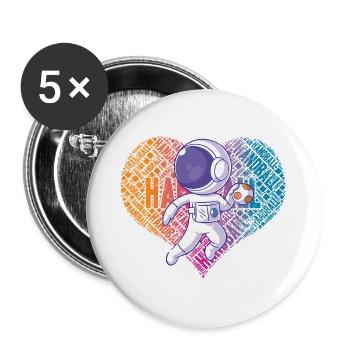 Handball Astronaut Herz - Buttons groß 56 mm (5er Pack) - Weiß - Vorne