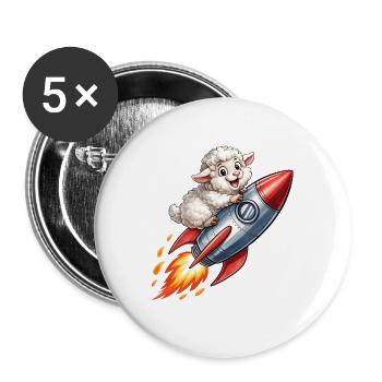 Wool sheep on rocket flight - Buttons large 2.2''/56 mm (5-pack) - white - Front