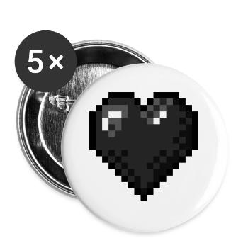 Cœur noir rétro pixel art - Lot de 5 grands badges (56 mm) - blanc - Devant
