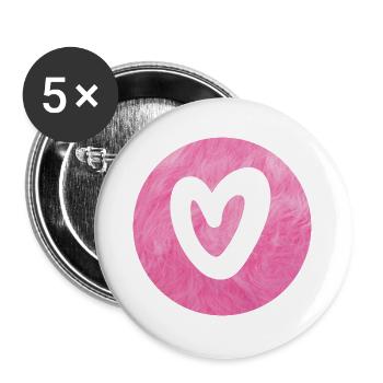 Mariage d'amour en fourrure rose duveteuse avec un cœur en forme de cercle - Lot de 5 grands badges (56 mm) - blanc - Devant