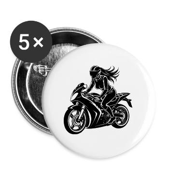 Biker-Sportmädchen - Buttons groß 56 mm (5er Pack) - Weiß - Vorne