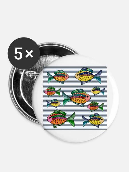 Fisch - Buttons groß 56 mm (5er Pack) - Weiß