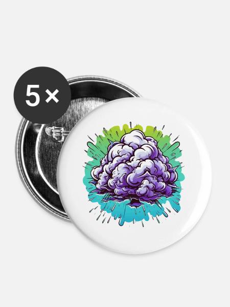 Lila Nebelknäuel Explosion - Buttons groß 56 mm (5er Pack) - Weiß