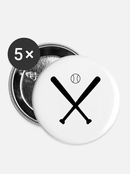 Baseballschläger - Buttons groß 56 mm (5er Pack) - Weiß