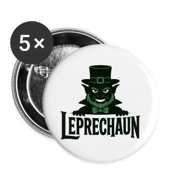 Leprechaun Grüner Kobold - Buttons groß 56 mm (5er Pack) - Weiß - Vorne