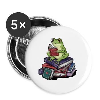 Bookworm Frog Amphibian Reading Books Art - Buttons large 2.2''/56 mm (5-pack) - white - Front