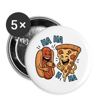 Pizza and Hot Dog: A Merry Duo - Buttons large 2.2''/56 mm (5-pack) - white - Front