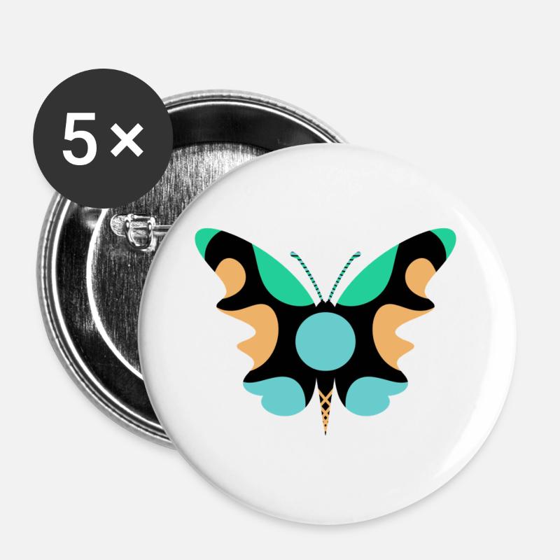 Schmetterlingskunst - Buttons groß 56 mm (5er Pack) - Weiß