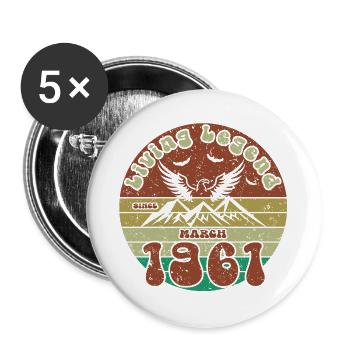 65. Geburtstag Living Legend since VIN 03/1961 - Buttons groß 56 mm (5er Pack) - Weiß - Vorne