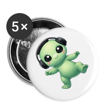 Alien Alien with Headphones Techno Dancing - Buttons large 2.2''/56 mm (5-pack) - white - Front