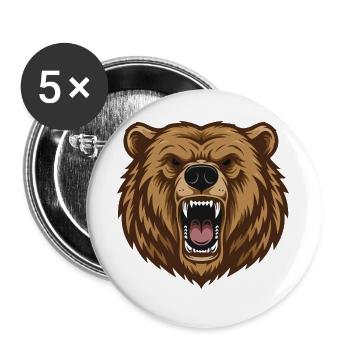 Grizzly_Head_Ours_Rugissant_Portrait - Lot de 5 grands badges (56 mm) - blanc - Devant