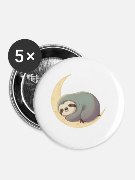 Mondschlaf-Sloth - Buttons groß 56 mm (5er Pack) - Weiß