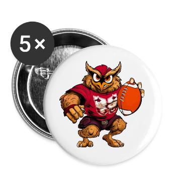 Eule Rugby - Buttons groß 56 mm (5er Pack) - Weiß - Vorne