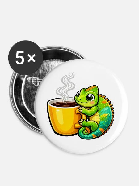 Kaffee Drache Kuscheln - Buttons groß 56 mm (5er Pack) - Weiß