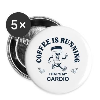 Le café coule – Drôle de dicton sportif sur le café - Lot de 5 grands badges (56 mm) - blanc - Devant