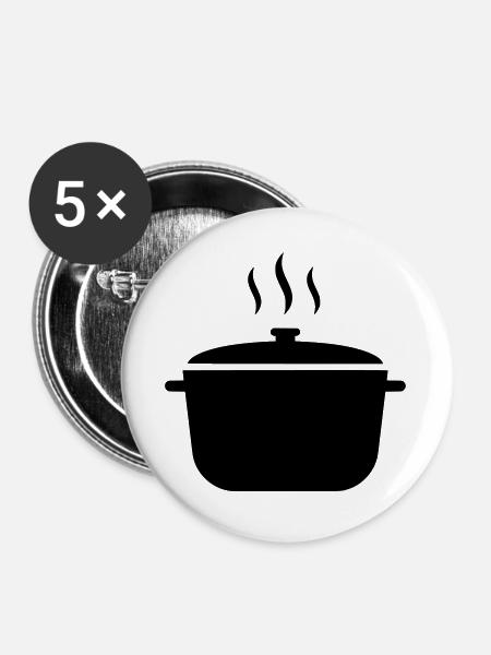 Kochtopf Suppe Dampf Icon - Buttons groß 56 mm (5er Pack) - Weiß