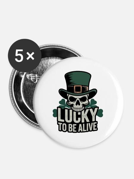 Glücksschädel: Lucky to be Alive - Buttons groß 56 mm (5er Pack) - Weiß