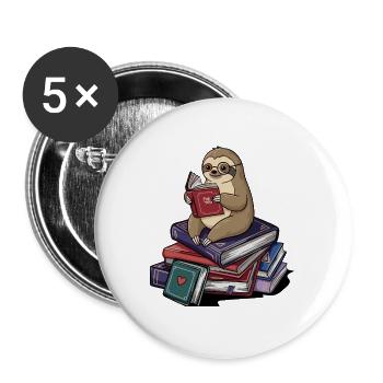 Bücherwurm-Faultier, Tier Lesen, Bücher Kunst - Buttons groß 56 mm (5er Pack) - Weiß - Vorne