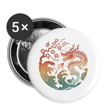 Dragon & Koi Circle Design - Buttons large 2.2''/56 mm (5-pack) - white - Front
