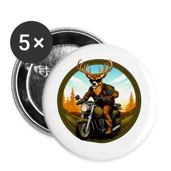 Motorrad Hirsch - Buttons groß 56 mm (5er Pack) - Weiß - Vorne