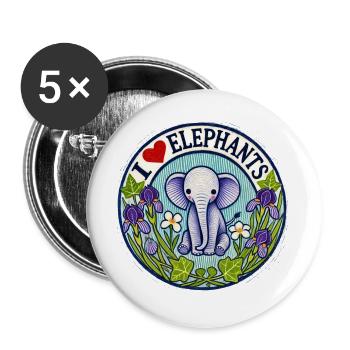 I Love Elephants Floral Circle - Buttons large 2.2''/56 mm (5-pack) - white - Front