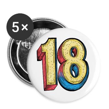 18 Zahl Bunt - Buttons groß 56 mm (5er Pack) - Weiß - Vorne