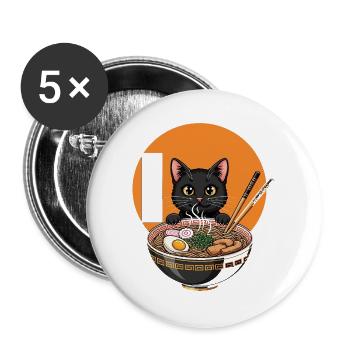 Cute Kawaii Cat Eating Ramen Funny Japanese Anime  - Buttons groß 56 mm (5er Pack) - Weiß - Vorne