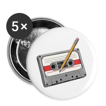 Analogkassette mit Bleistift - Buttons groß 56 mm (5er Pack) - Weiß - Vorne