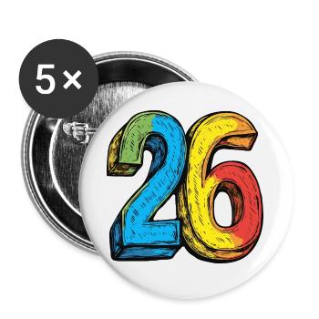 26 Zahl Bunt - Buttons groß 56 mm (5er Pack) - Weiß - Vorne