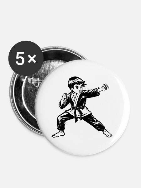 Jungen-Karate - Buttons groß 56 mm (5er Pack) - Weiß