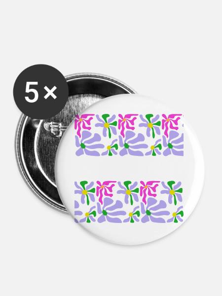 Abstrakte Kunst Blumen - Buttons groß 56 mm (5er Pack) - Weiß