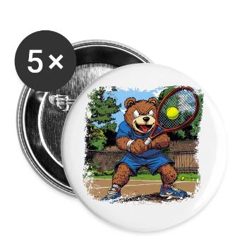 Tennis Bär - Buttons groß 56 mm (5er Pack) - Weiß - Vorne