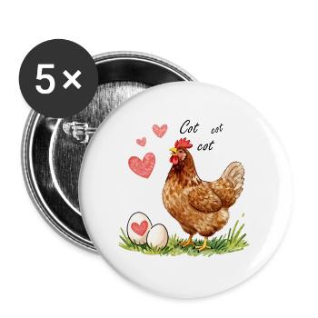 Heart Hen and Watercolor Eggs - Buttons large 2.2''/56 mm (5-pack) - white - Front