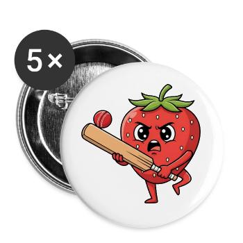 Angry Strawberry Playing Cricket Cartoon - Buttons large 2.2''/56 mm (5-pack) - white - Front