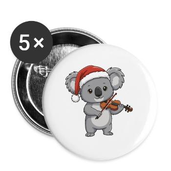 Ours koala de Noël jouant de l’art du violon - Lot de 5 grands badges (56 mm) - blanc - Devant