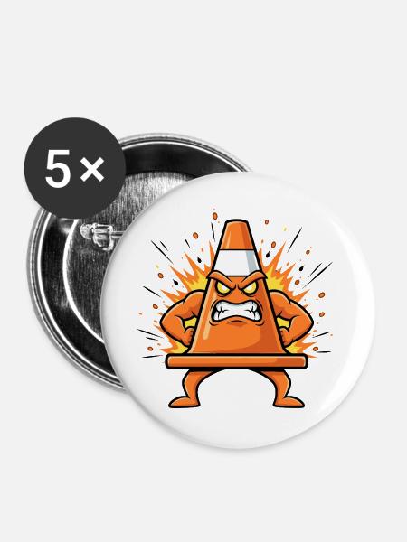Wütender Kegel Cartoon - Buttons groß 56 mm (5er Pack) - Weiß