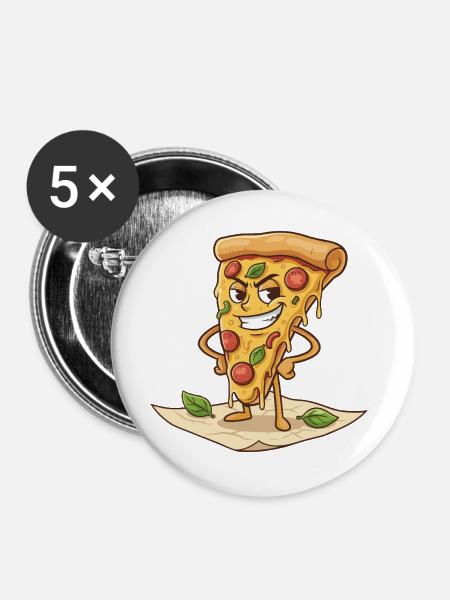 Freches Pizzastück Cartoon - Buttons groß 56 mm (5er Pack) - Weiß