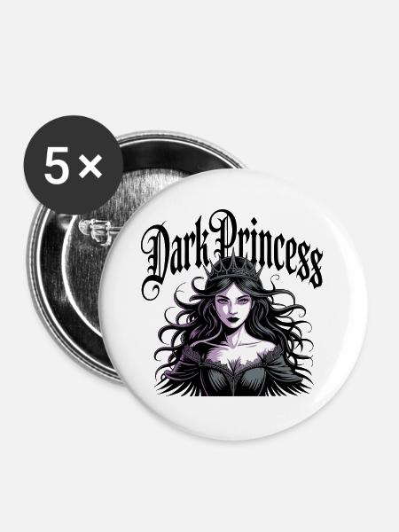 Dunkle Prinzessin Gothic Krone - Buttons groß 56 mm (5er Pack) - Weiß