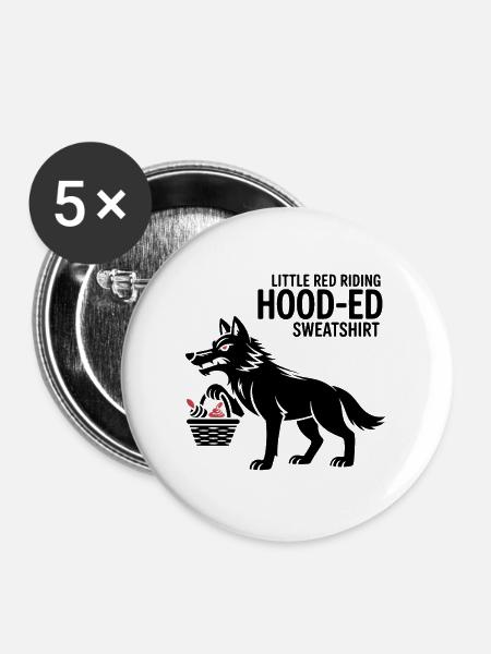 Märchen Wolf mit Korb - Buttons groß 56 mm (5er Pack) - Weiß