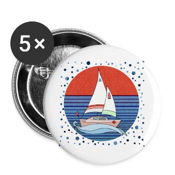 Segelboot - Buttons groß 56 mm (5er Pack) - Weiß - Vorne