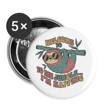 Jungle Sloth Nap - Buttons large 2.2''/56 mm (5-pack) - white - Front