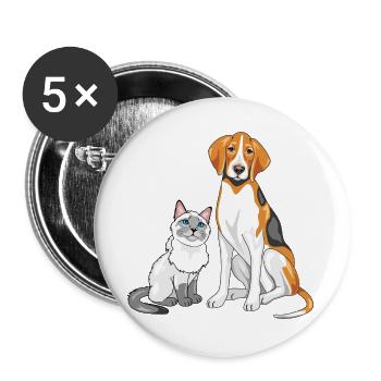 Siamese_cat_and_Foxhound_are_best_friends - Buttons groß 56 mm (5er Pack) - Weiß - Vorne