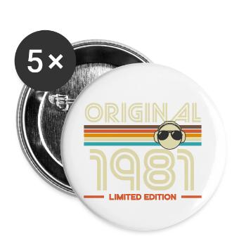 Originale Vintage Limited Edition von 1981 - Buttons groß 56 mm (5er Pack) - Weiß - Vorne