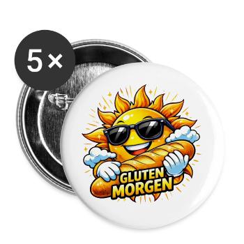Sun with Bread - Gluten Morning! - Buttons large 2.2''/56 mm (5-pack) - white - Front