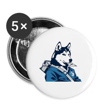 Husky Postbote Blau Outfit - Buttons groß 56 mm (5er Pack) - Weiß - Vorne