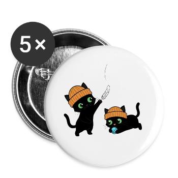 Zwei süße Kätzchen am Spielen. Einzigartig. - Buttons groß 56 mm (5er Pack) - Weiß - Vorne